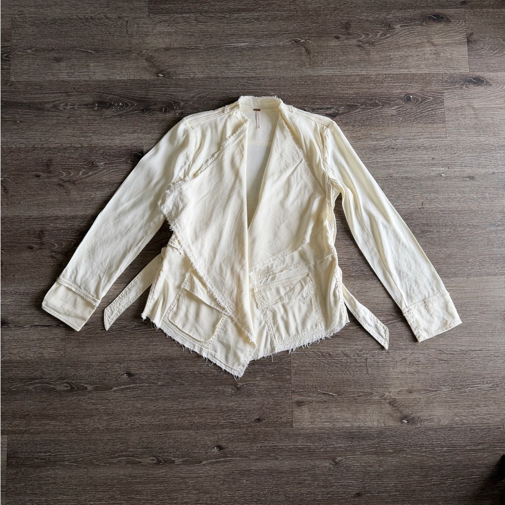 Free People Cream Frayed Women's Blazer